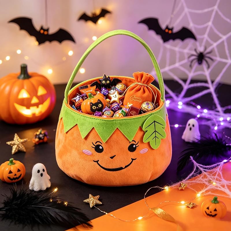 TINVSKQQKJ Halloween Pumpkin Baskets Trick or Treat Pumpkin Smile Face – Lightweight treat container