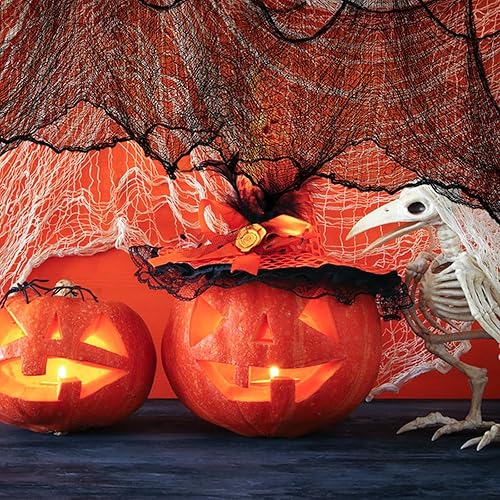 Miniatura 7 de Halatool Paquete de 8 paños espeluznantes de Halloween de 30 x 90 pulgadas, gasa negra espeluznante para colgar en decoración de Halloween,