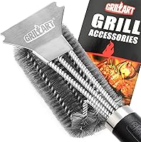 GRILLART 18" Safe Grill Brush & Scraper - 3-in-1 Stainless Steel Woven Wire Bristles, Fast Clean BBQ Tool BR-4516