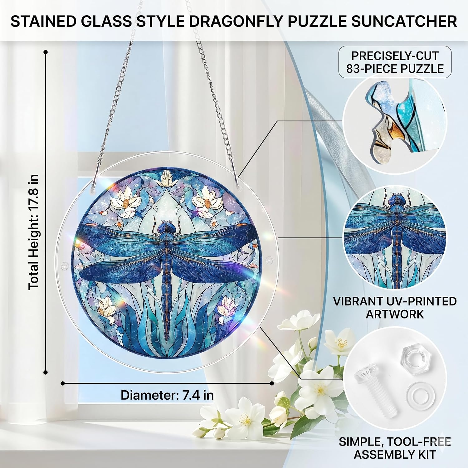 Mother Mary Stained Glass Style Suncatcher,Window Hanging Decor,Acrylic Jigsaw Puzzle with Chain & Hook,Christmas & Birthday Gift,7.4 in,83 Pieces Irregular Pieces image 2