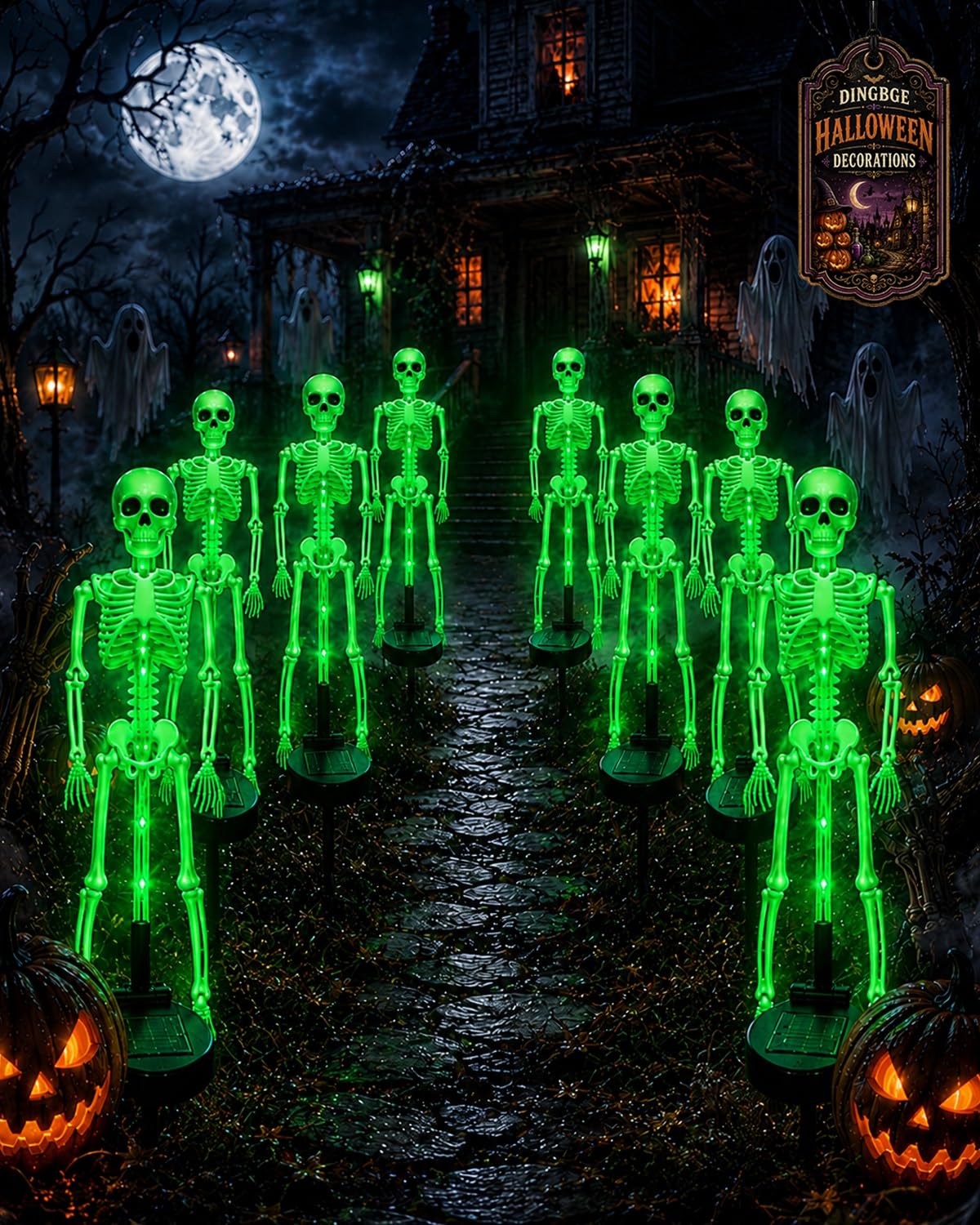 Solar Skeleton Yard Stake Halloween Decorations Waterproof Garden Light