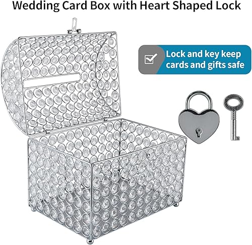 Miniatura 4 de MDLUU Caja para tarjetas de boda, caja de dinero de boda con cerradura en forma de corazón, caja de recepción de tarjetas de cuentas de cristal para