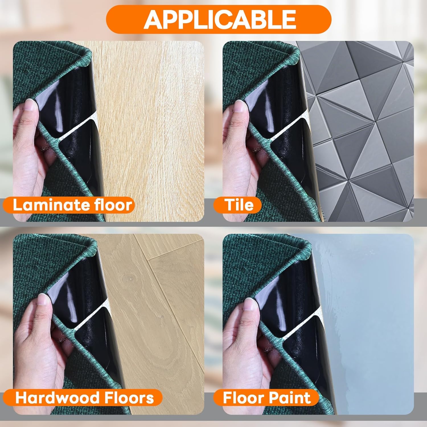 Rug Non Slip Grippers, Reusable Rug Tape Pads for Hardwood Floors, Laminate Floor, Tiles, No Residue on Flooring, Strong Adhesive Carpet Tape for Area Rugs, Keep Corners Flat (24)