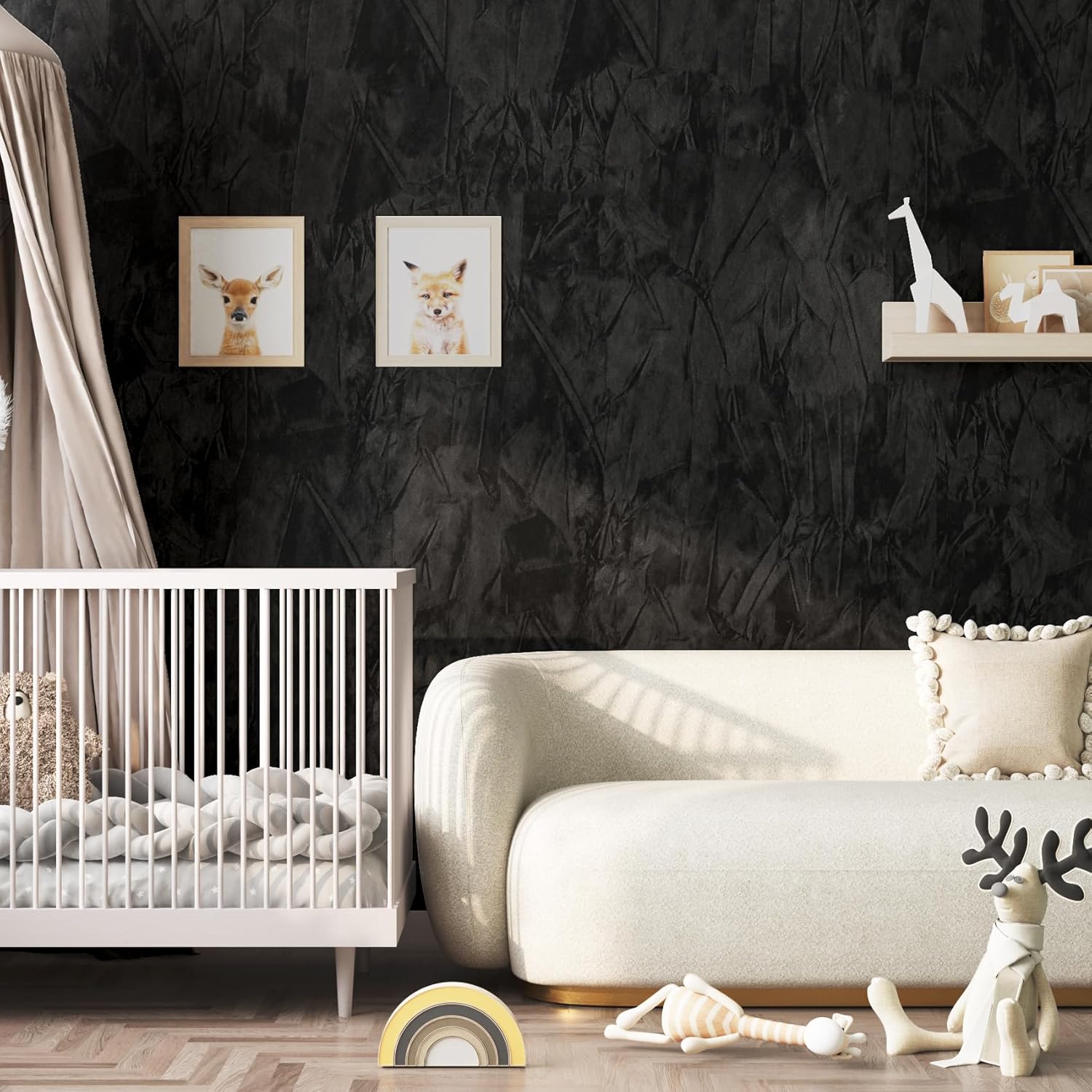 30inX16.5ft Black Wall Paper Peel and Stick Modern Velvet Wallpaper Textured Contact Paper for Cabinets Self Adhesive Luxury Black Velvet Fabric Roll for Bedroom Living Room Wall Decor