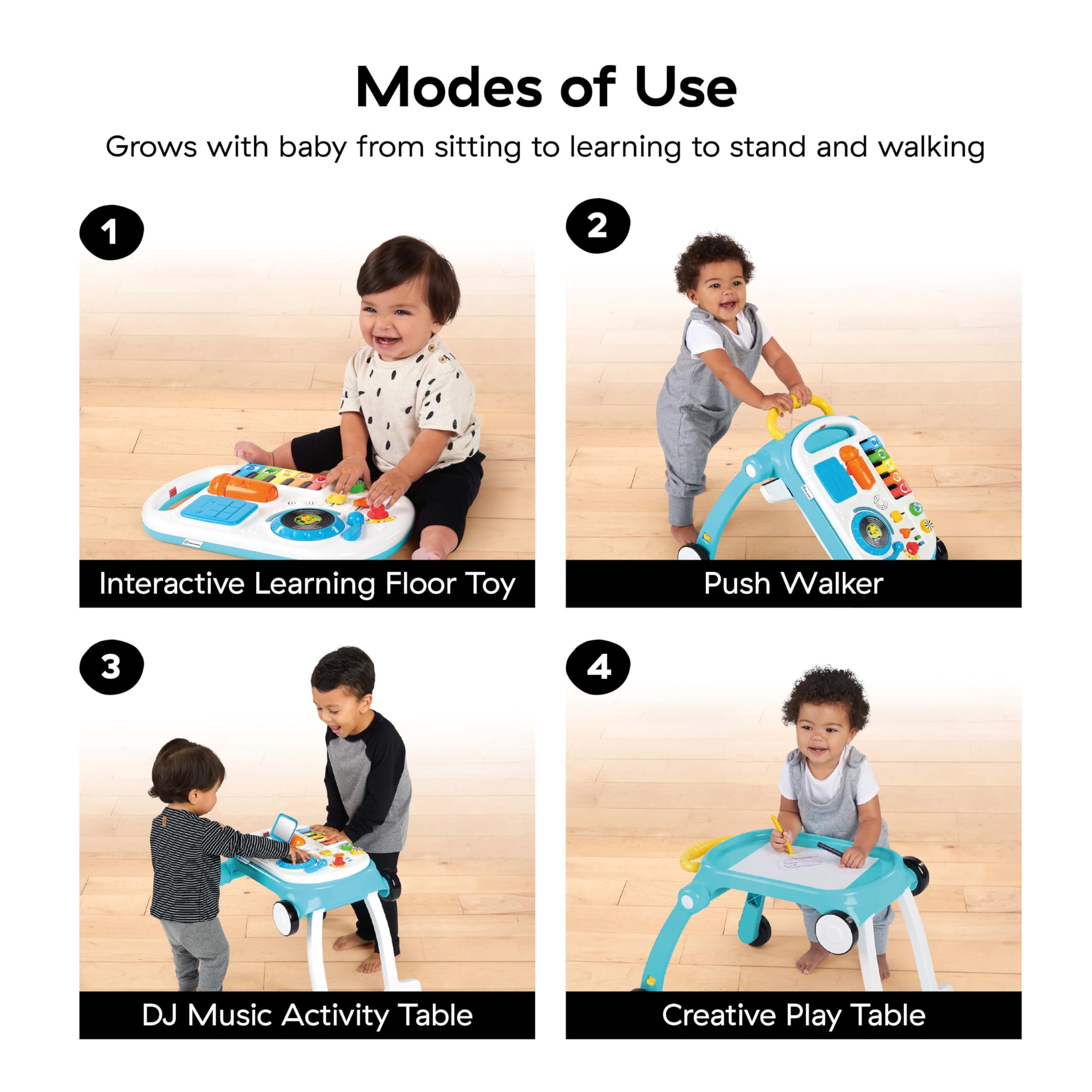 Baby Einstein, Trotteur et Table d’Activité 4 en 1 Jouet Musical Mix ‘N Roll, 100+ Sons, Découverte de la Musique, des Couleurs et Animaux, Apprentissage de la Marche, à partir de 6 mois