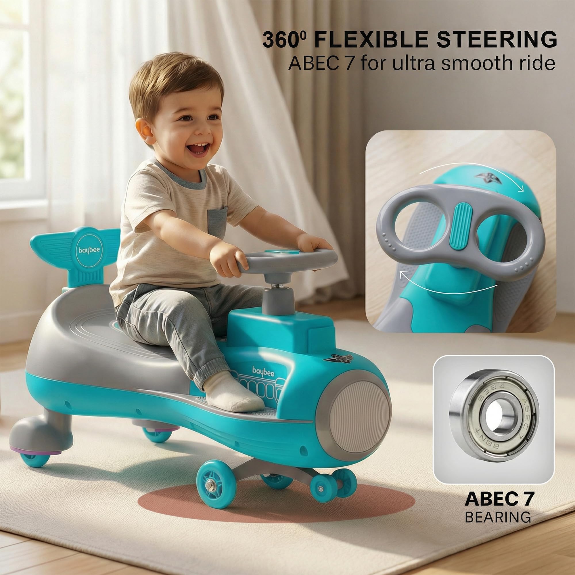Baybee Zygo Swing Car - Kids Ride On with Lights & Music -5 Baybee Zygo Swing Car - Kids Ride On with Lights & Music -5