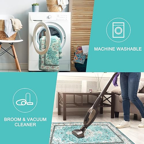 Miniatura 3 de Moespace Alfombra lavable de 2.5 x 8 pies, alfombra larga vintage de pelo bajo bohemio para cocina, alfombra retro con estampado oriental,