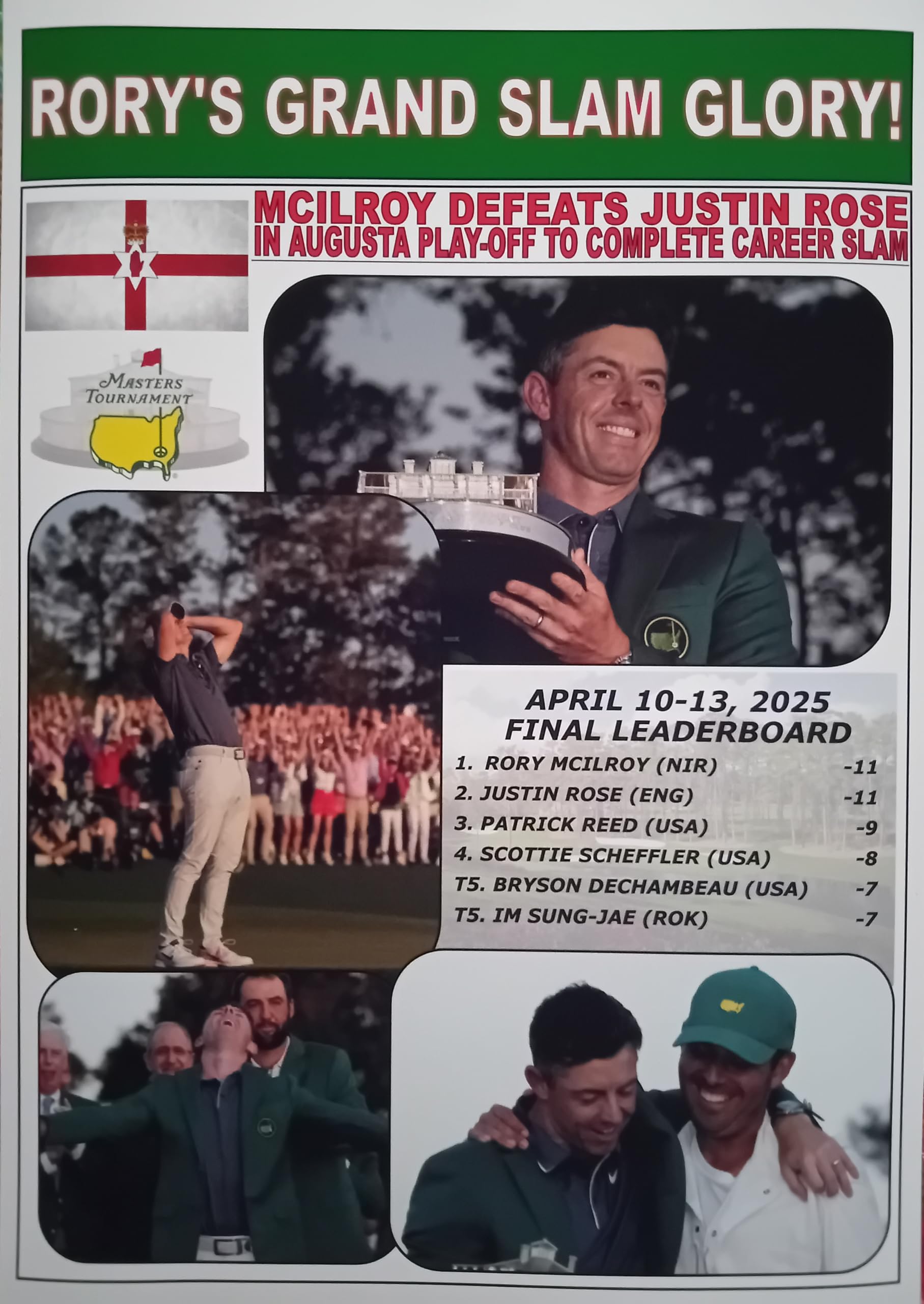 Assorted Multicoloured Rory Mcilroy 2025 Masters Tournament Champion - Souvenir Print