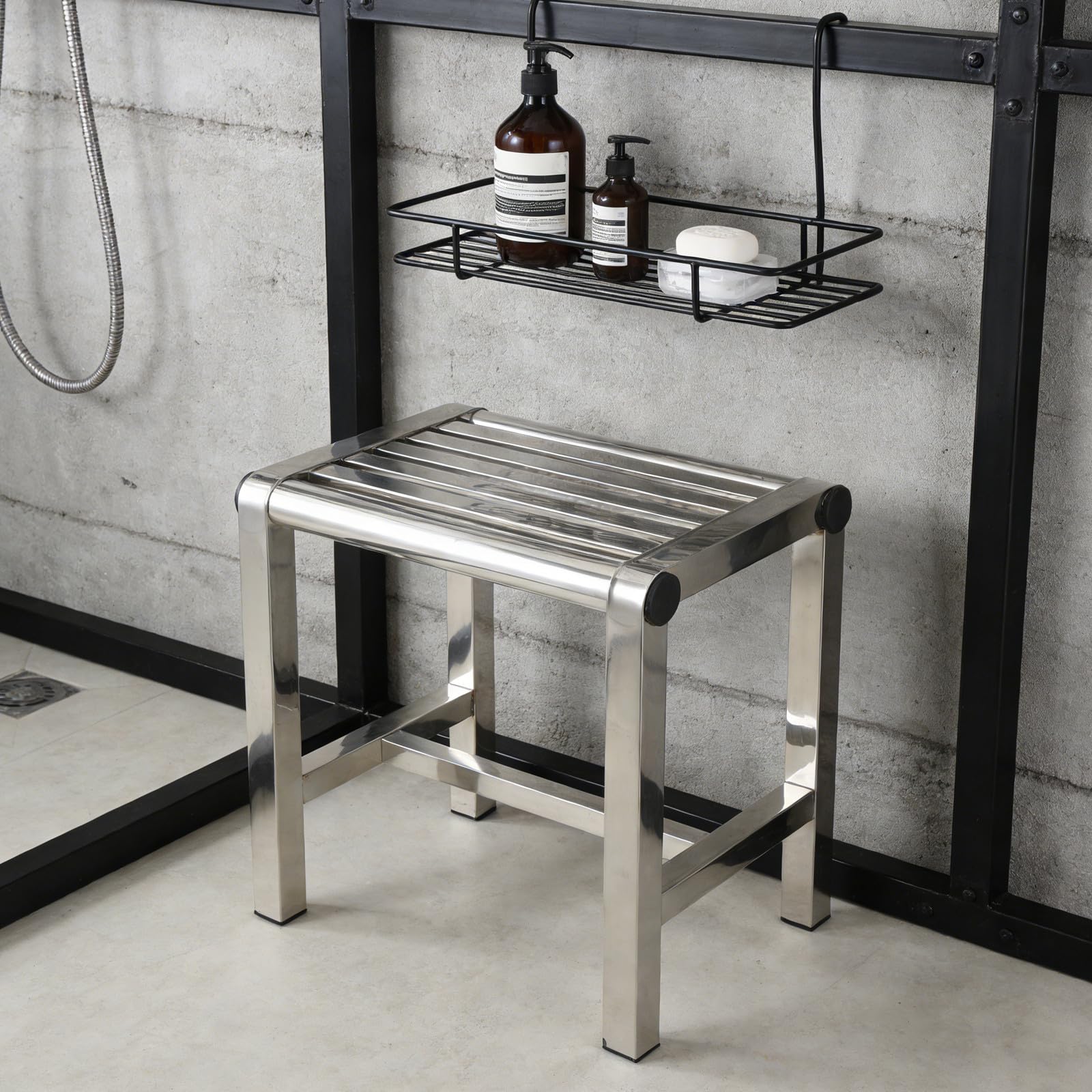 Acero Taburete Plata Compacto Inoxidable de Ducha, Adultos