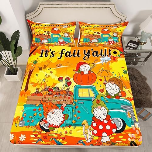 Miniatura 9 de Juego de sábanas bajeras de Navidad para niños, tamaño individual, lindo juego de ropa de cama romántica de gnomos con copos de nieve, decoración de