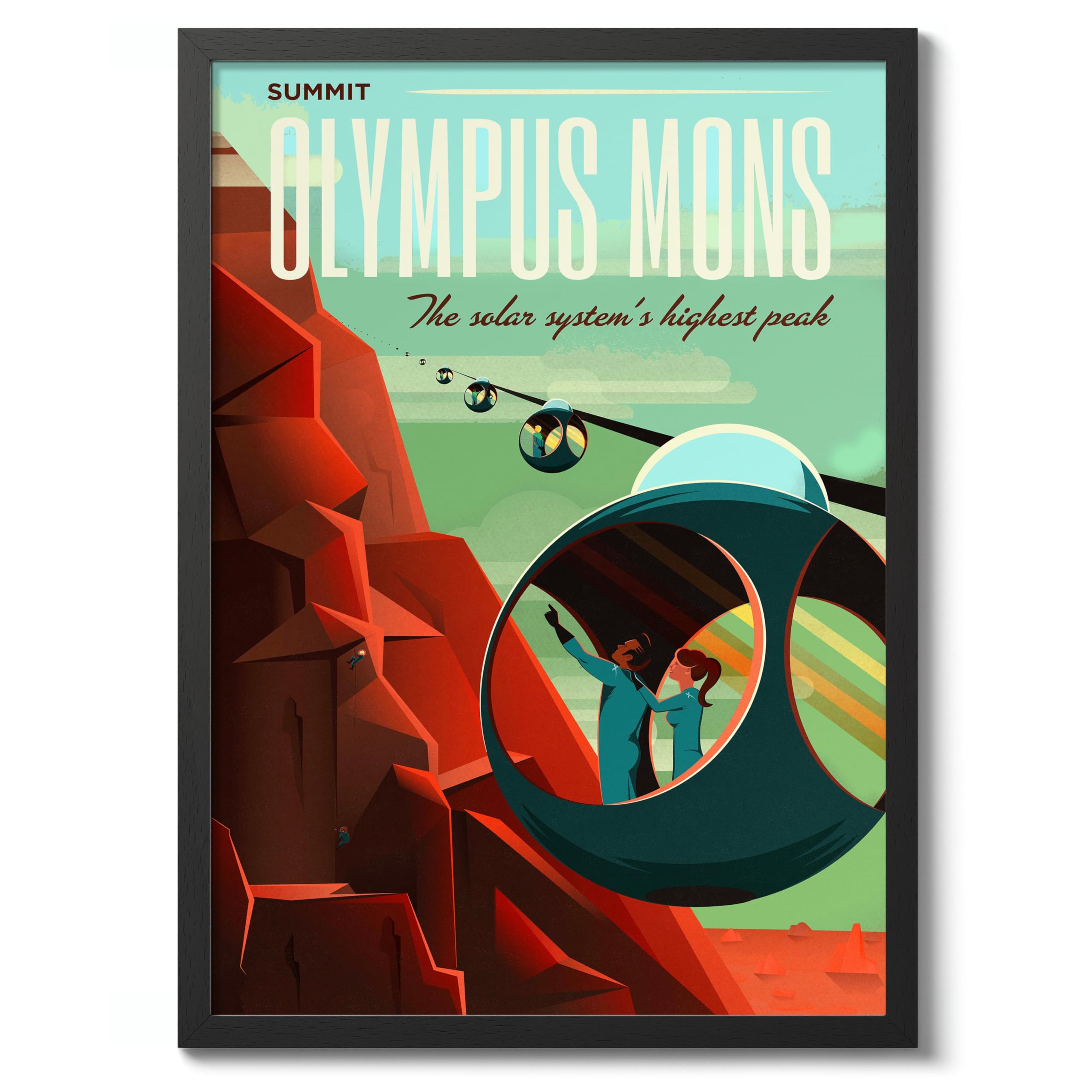 Olympus Mons Retro Nasa Space Grand Tour Travel Art Poster, Planet Travel Prints, Vintage Astronomy Home Decor, Astronaut Space Print, Archival Matte, A4 (Black Frame) - 29.7x21cm