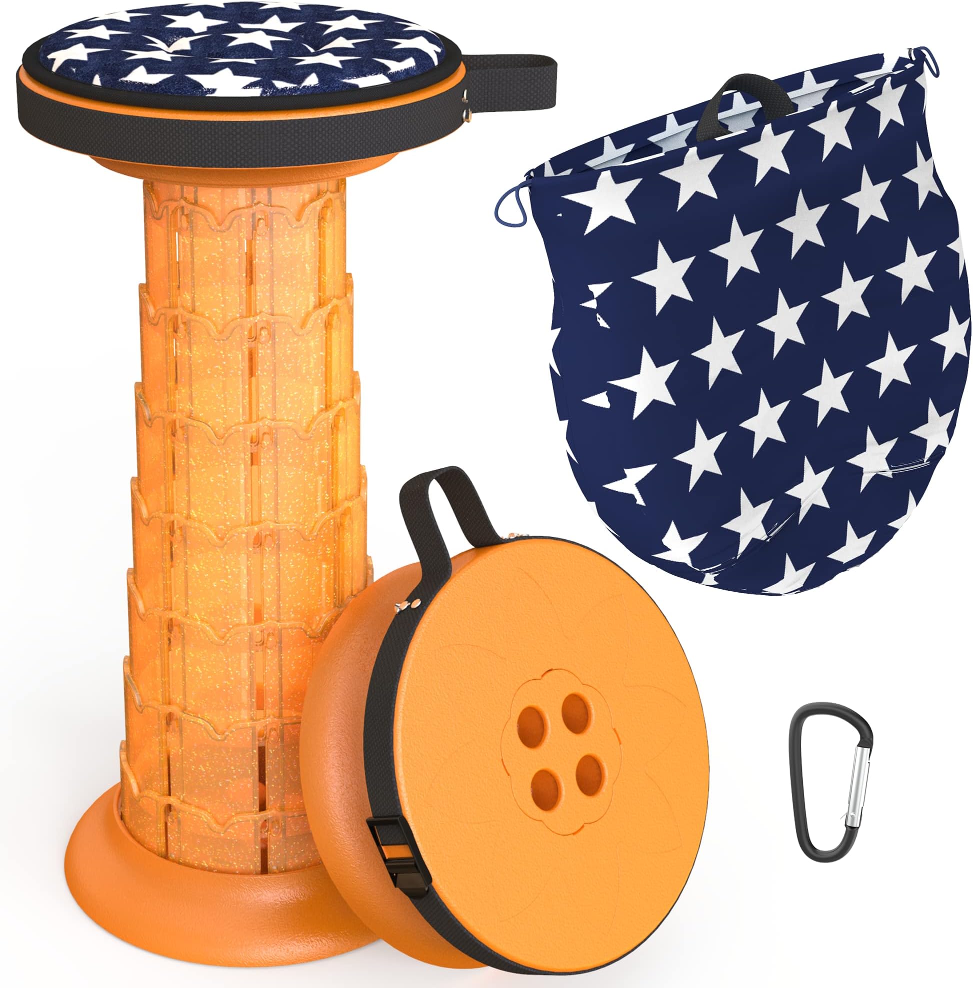 ALEVMOOM Telescoping stool Collapsible Lightweight Stool with Carry Bag Portable Retractable Stool 440 Ibs for Camping Hiking Fishing Orange