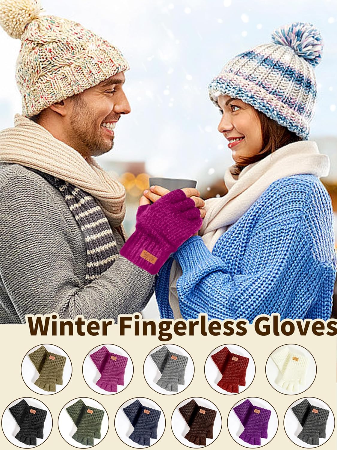 Fingerless Gloves for Women Men, Winter Warm Alpaca Wool Stretch Knit Adult Half Finger Glove for Typing, Driving - Image 5