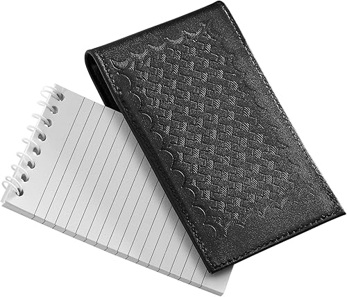 D&K Portanotas de Cuero Negro con Tejido de Canasta para Blocs de Notas de 3x5, Cuaderno de Bolsillo Rellenable con Billetera para Aplicación de la