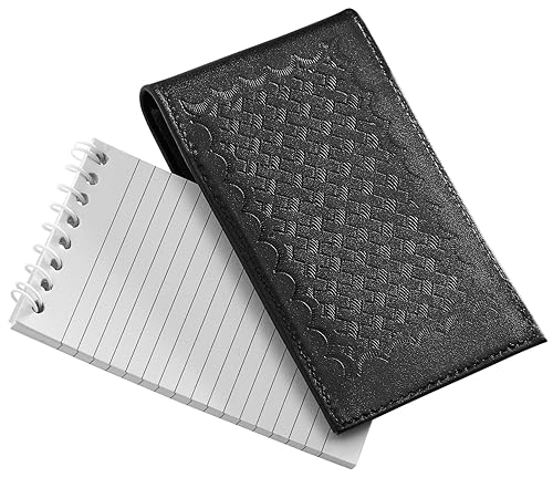 D&K Portanotas de Cuero Negro con Tejido de Canasta para Blocs de Notas de 3x5, Cuaderno de Bolsillo Rellenable con Billetera para Aplicación de la