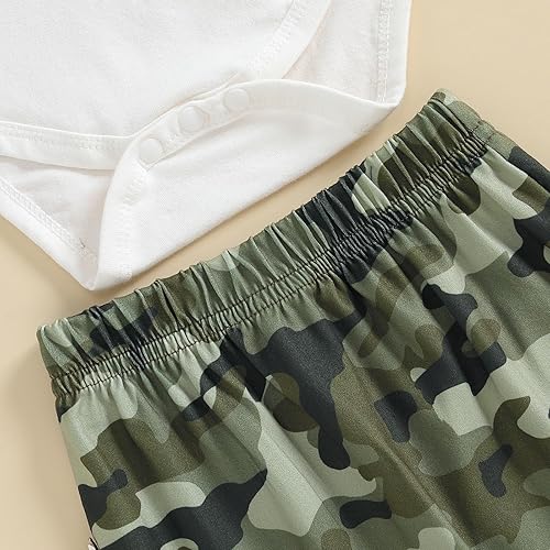 Miniatura 4 de Conjunto de ropa de 3 piezas para bebé recién nacido, manga larga, con letras de ciervo, pantalones de camuflaje con sombrero, conjunto de ropa