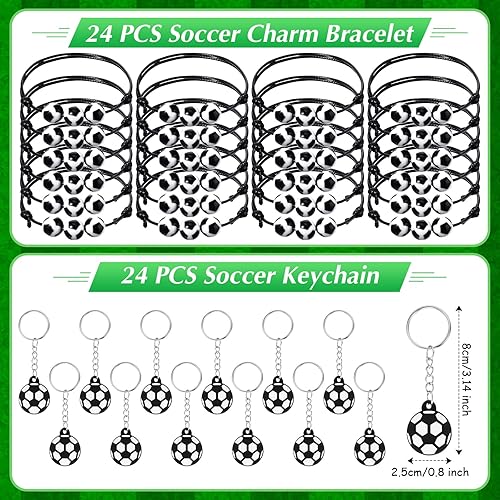 Miniatura 3 de Aoriher Juego de 194 pulseras de silicona con dijes de fútbol, mini pelotas hinchables de fútbol, llaveros de juguete, bolsas de regalo no tejidas,
