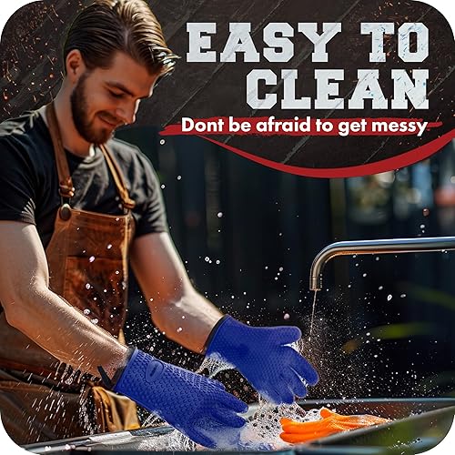 Miniatura 67 de KITCHEN PERFECTION Guantes de silicona XL para horno ahumador - Guantes de barbacoa extremadamente resistentes al calor - Maneja comida caliente