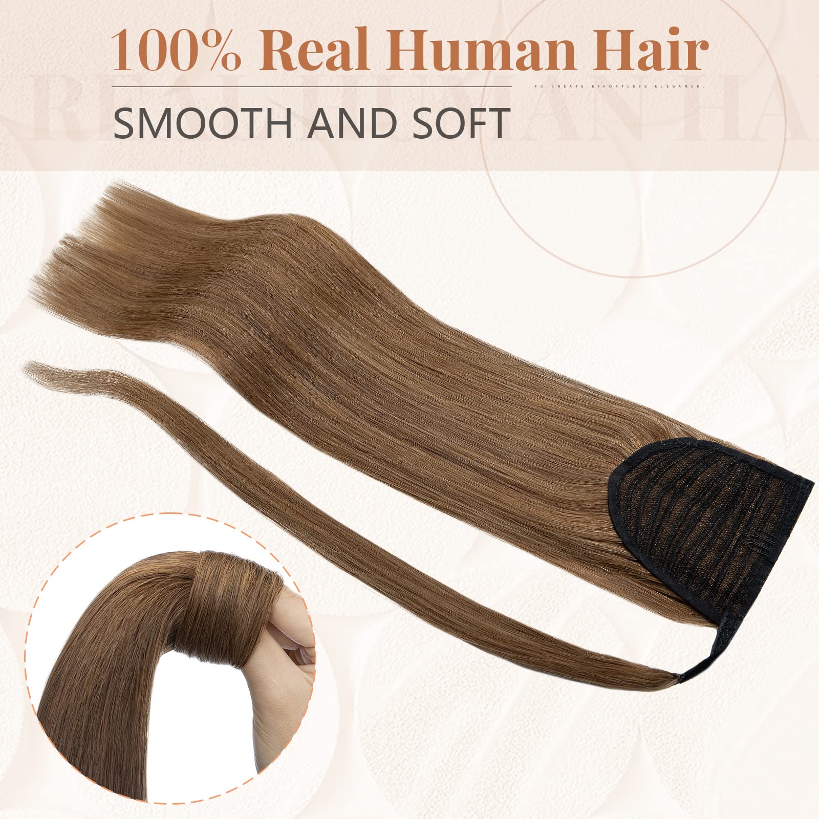 TESS Ponytail Extension Echthaar 50 cm Lang 95g Glatt Gewickelt Pferdeschwanz Haarteil Echthaar Wrap around für Frauen (50 cm-#6 hellbraun)