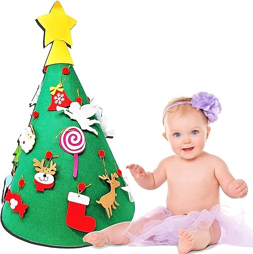 Árbol de Navidad de fieltro para niños pequeños decorando árboles de Navidad no es solo para mamá. Ahora el bebé también puede ayudar! A tu niño y a