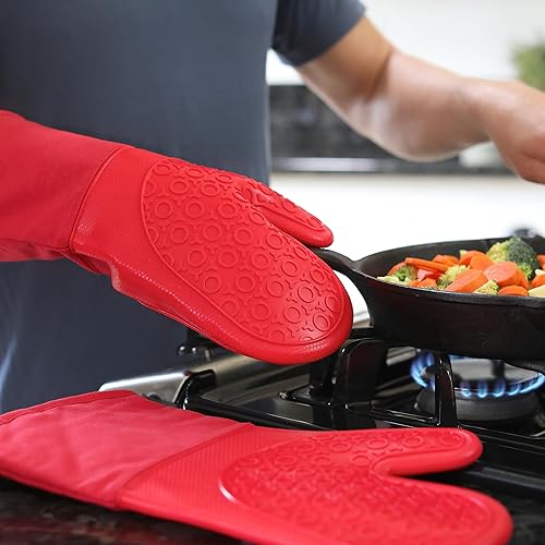 Miniatura 9 de Guantes de horno de silicona con forro de algodón acolchado  profesional resistente al calor olla de cocina soportes  1 par