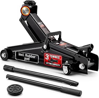 3 Tonne Hydraulic Car Jack, Lift Height 135-400 mm, Black | Rubber Pad, Handle and Carry Case, Access for Car Accessories Tyre Inflator, Oil Filter, Spray Adhesive & Power Tools