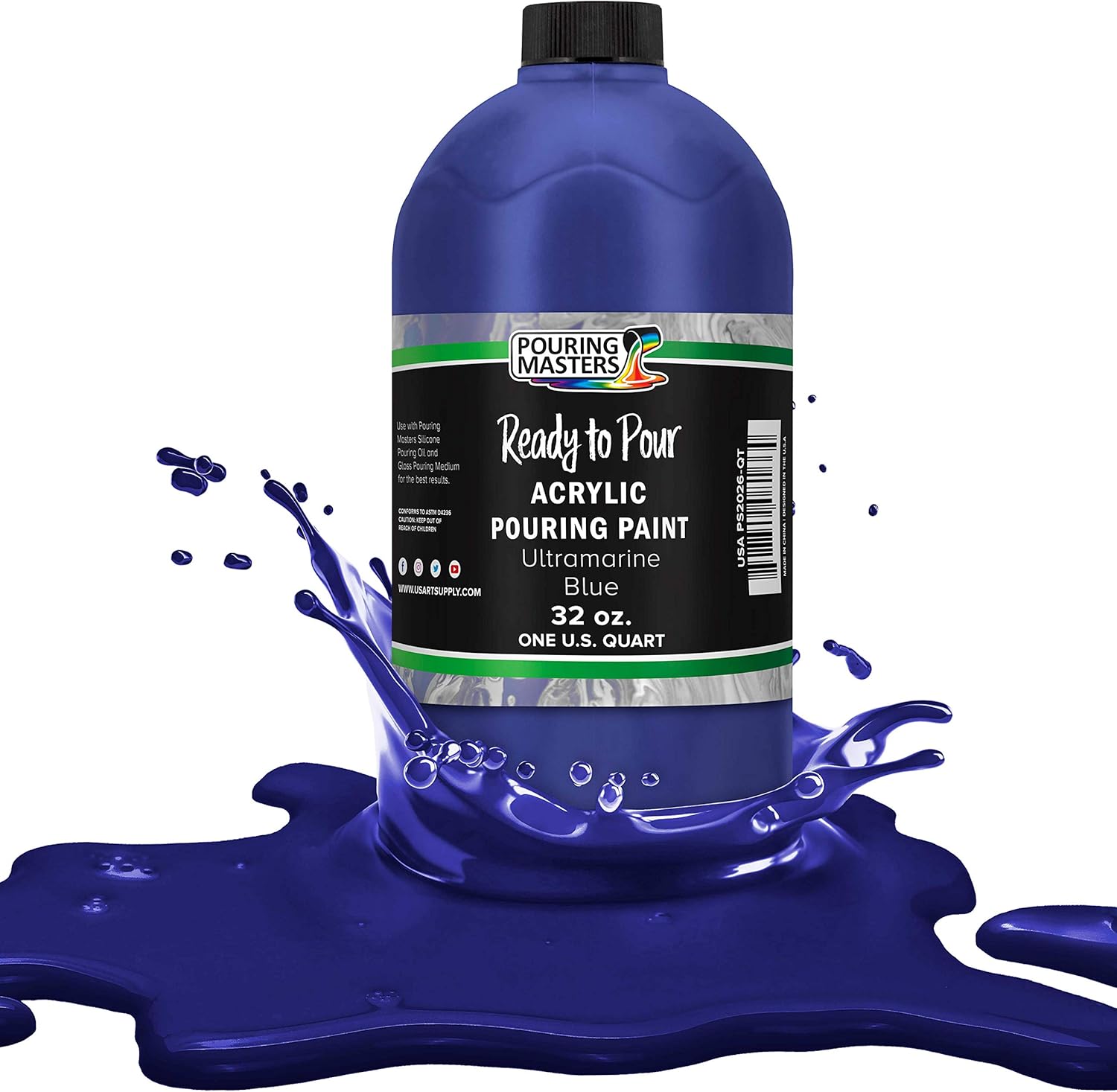 Pouring Masters Ultramarine Blue Ready to Pour Acrylic Pouring Paint - Premium 32-Ounce Pre-Mixed Fluid Acrylic Paint - Fluid Art Supplies for Canvas, Wood, Paper, Tile & Rocks