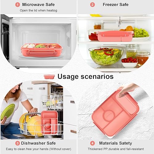 Miniatura 6 de Lonchera Bento para Adultos y Niños, Recipientes para Almuerzo para AdultosNiñosNiños Pequeños, Lonchera Bento de 5 Compartimentos con Envases para