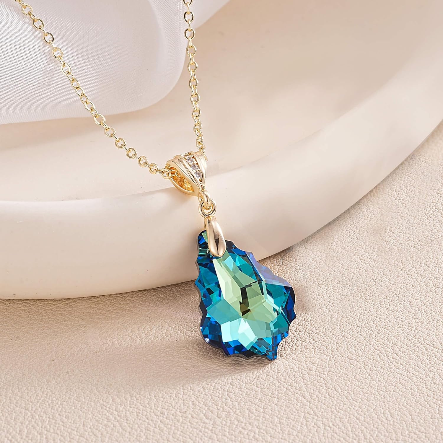 EVEVIC Austrian Crystals Baroque Pendant Necklace for Women 14K Gold Plated Hypoallergenic Jewelry Gift - Image 3