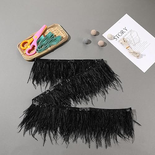 Miniatura 20 de Ribbón de plumas de avestruz rojo, 1.5 capas, 2 yardas de 4 a 5 pulgadas, cintas con flecos, para costura, vestido, proyectos de manualidades