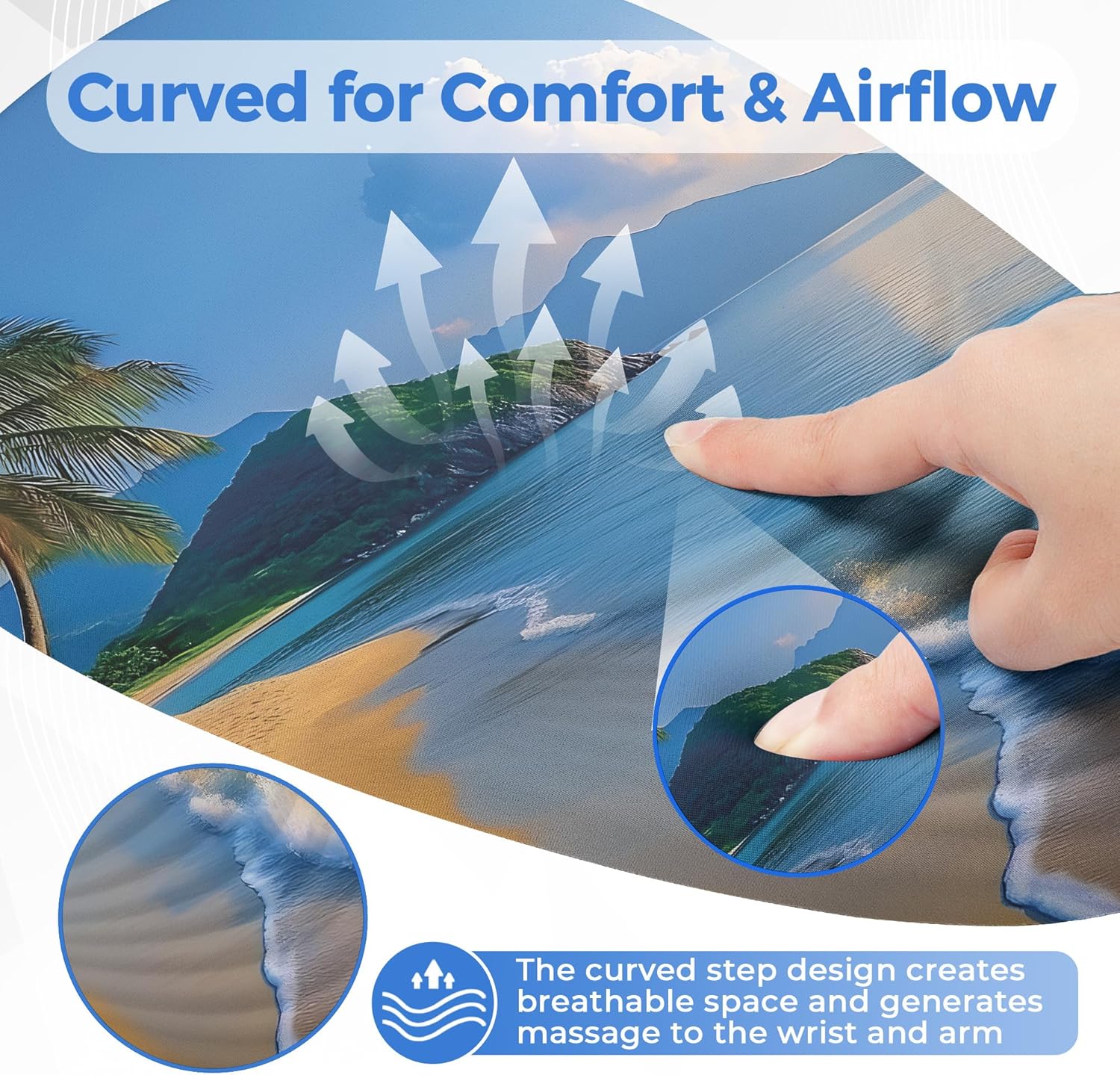 Ergonomic Mouse Pad with Wrist Support, Memory Foam Wrist Rest for Pain Relief & Carpal Tunnel, Non-Slip Base for Office, Computer, PC, Laptop (12x8x1.2inch, Yellow Beach)