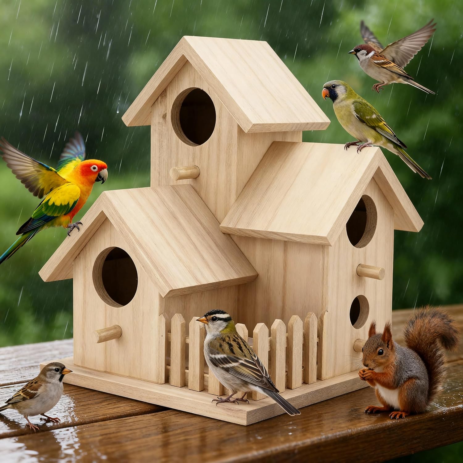 Outdoor Birdhouse Unfinished Wood Bird House Kits to Paint for Kids Birdcages for Outdoors Hanging, 15.5 x 15.5 x 20cm()