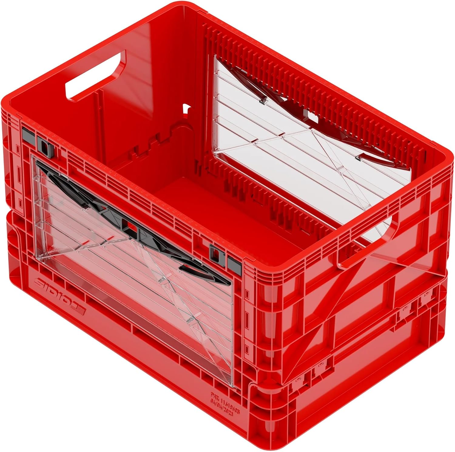 SIDIO Full-Size Collapsible Crate - Heavy Duty Stackable Storage Bin with Lid & 2 Short-Ways Dividers, Durable Plastic Organizer for Home, Office, Garage & Outdoor Use (Smoke)