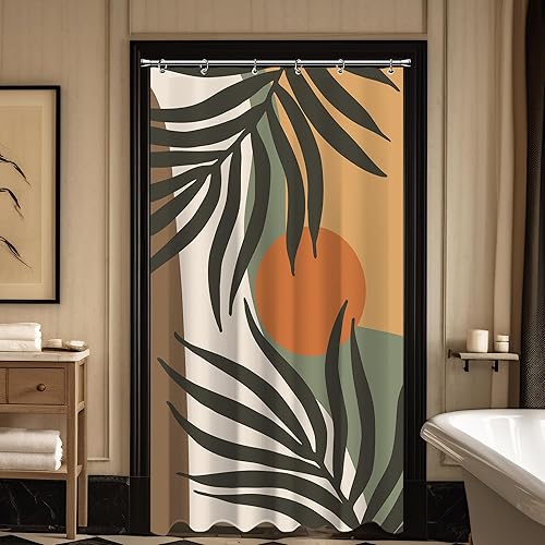 Miniatura 12 de Cortina de ducha bohemia con diseño floral retro y abstracto para baño, 72 pulgadas de ancho x 72 pulgadas de alto, diseño femenino de los años 70,
