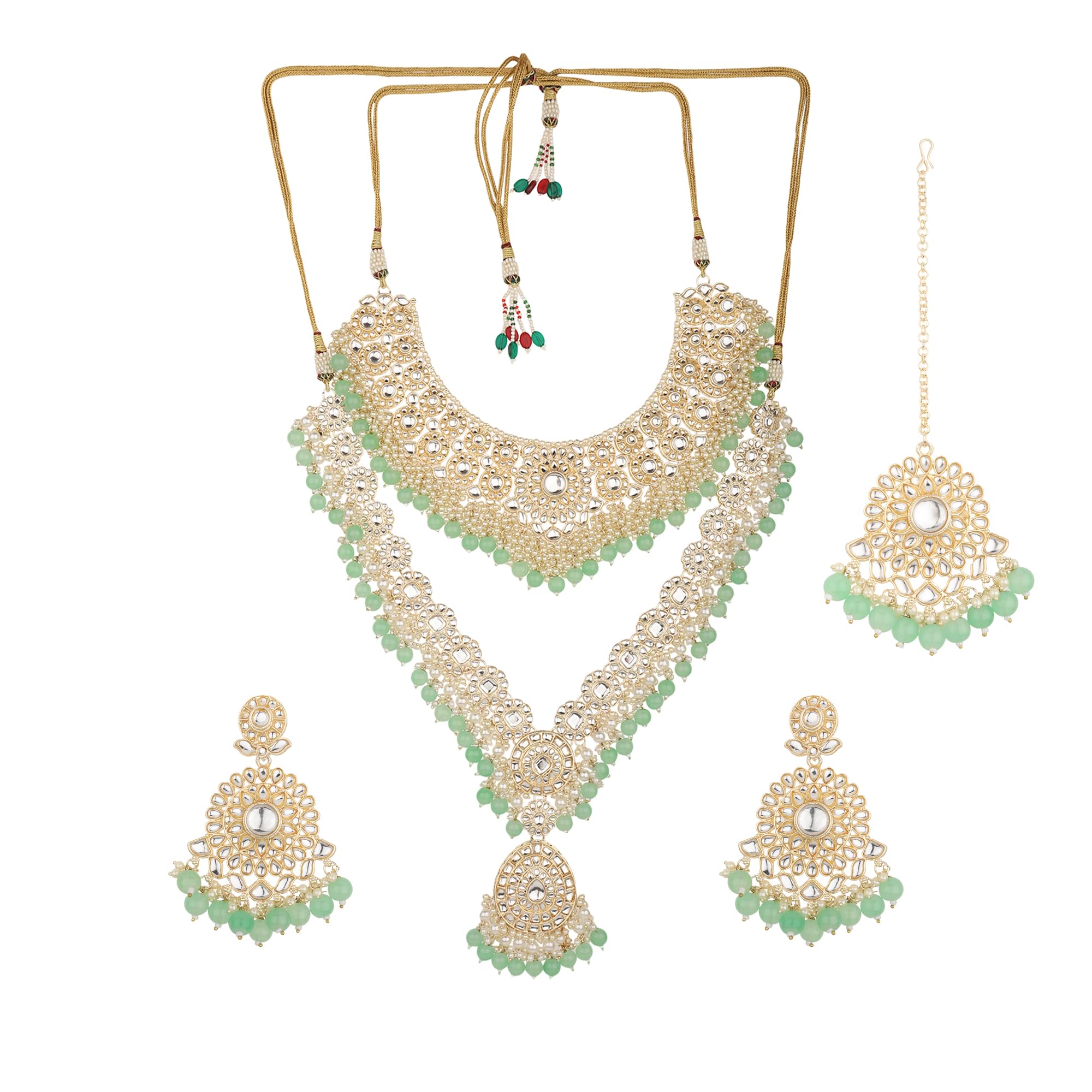 Jewellity Light Green And Light Gold Long Necklace With Earrings And Maang Tika Jewellery Set For Bridal Set, Wedding, Engagement, Anniversary For Women And Girls (B0CDC1PRH8) Amazon Price History, Amazon Price Tracker