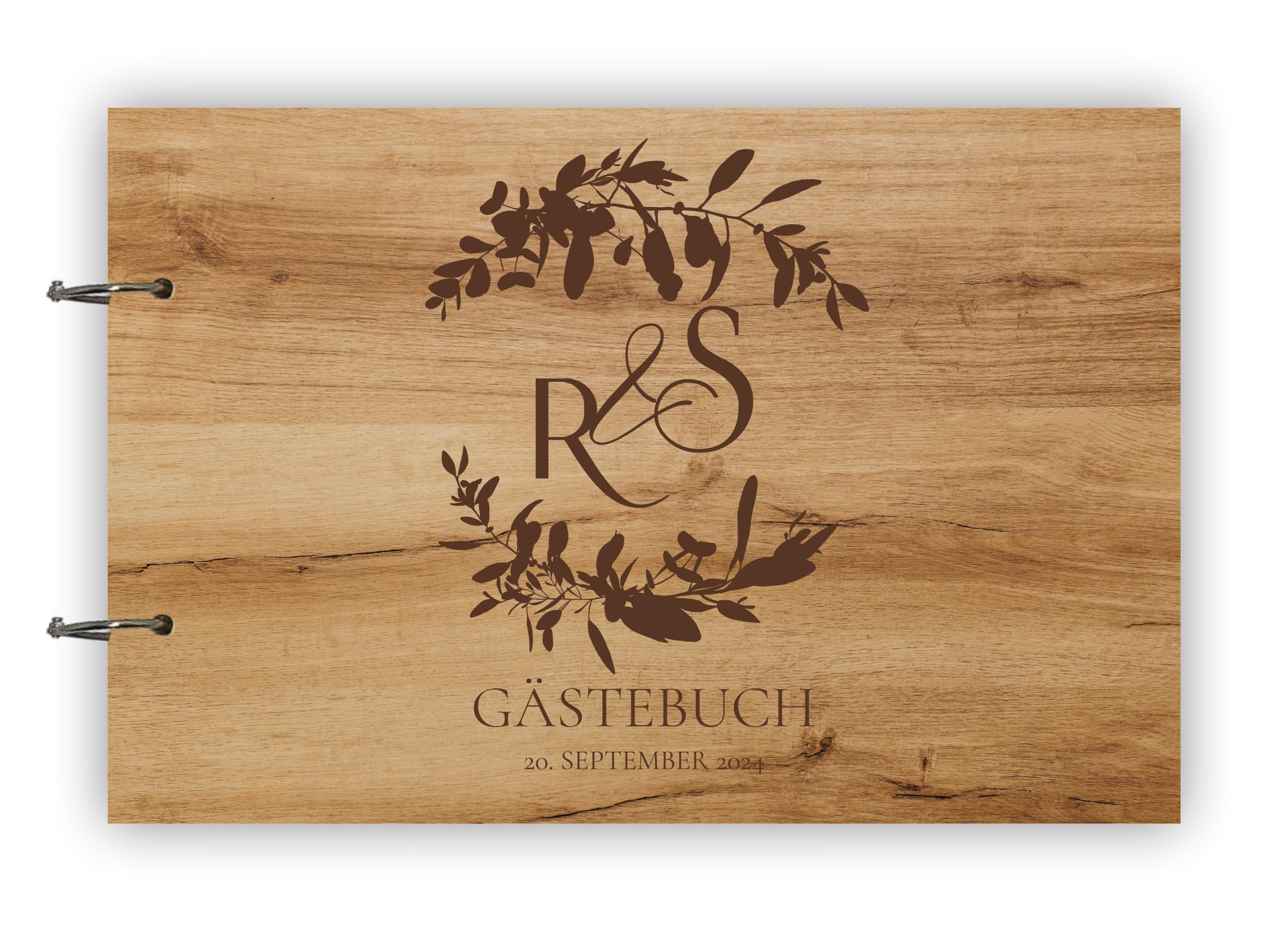 Manschin-Laserdesign Holz Gästebuch Love Hochzeit Echtholz mit individueller Lasergravur | 50 Blätter (100 Seiten) | DIN A4 |