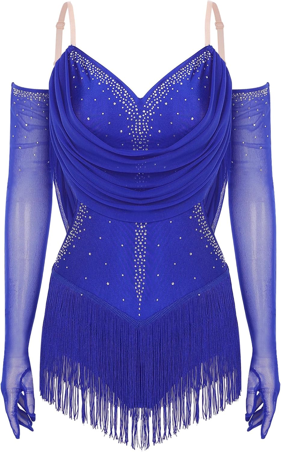Women Tassel Jazz Latin Dance Dress Glittery Cutout Leotard Bodysuit Salsa Cha-Cha Rumba Performance