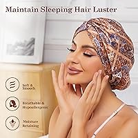 Vista 3 de Gorro de satén de seda ajustable para envolver el cabello para dormir, gorro de dormir de doble capa, turbante nocturno para cabello largo y rizado