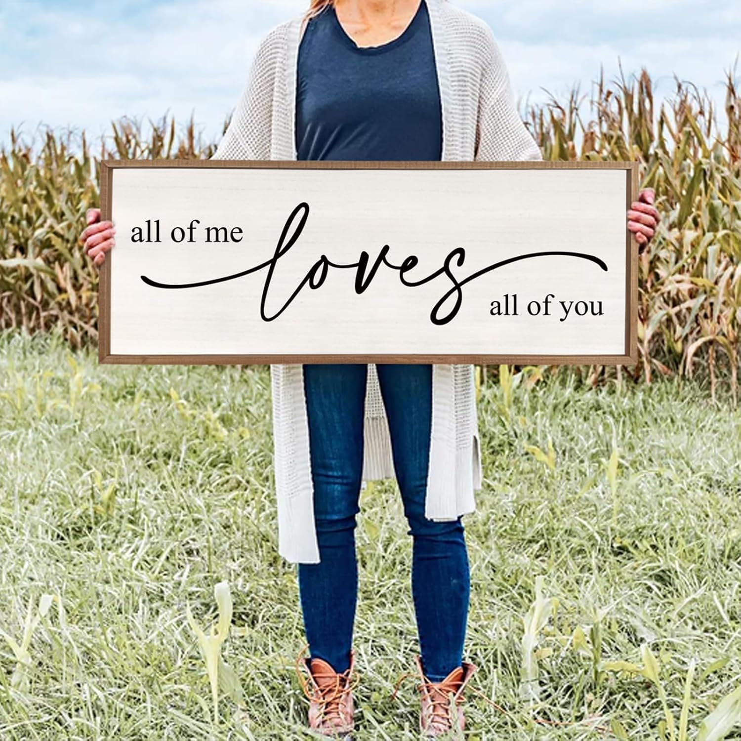 Master Bedroom Above Over Bed Wall Decor All Of Me Loves All Of You sign 40''×15'' Love Quotes Large Vintage Framed Wood Plaque Farmhouse Romantic Modren Wall Hanging Art (Wood White)