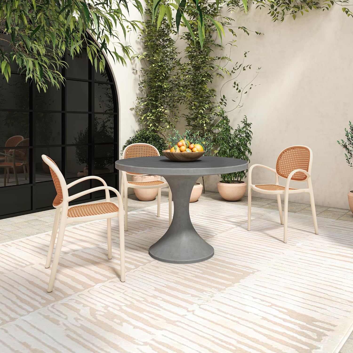 Aniya, Outdoor Dining Table Circular Concrete Base, Grey - Seats 4