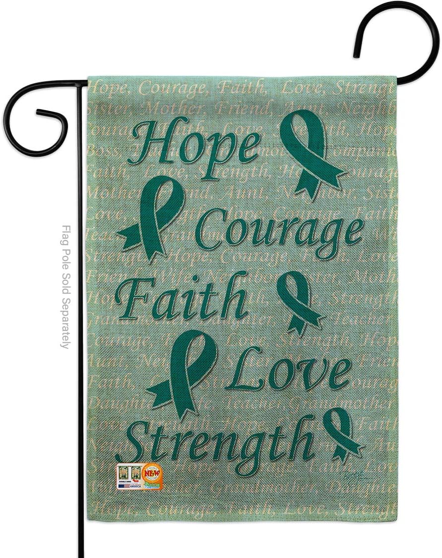 Awareness Hope, Faith, Courage (Teal) Garden Flag Support Inspirational Survivor Ribbon Prevention Cancer Autism Breast BLM Small Decorative Gift Yard House Banner Double-Sided Made In USA 13 X 18.5