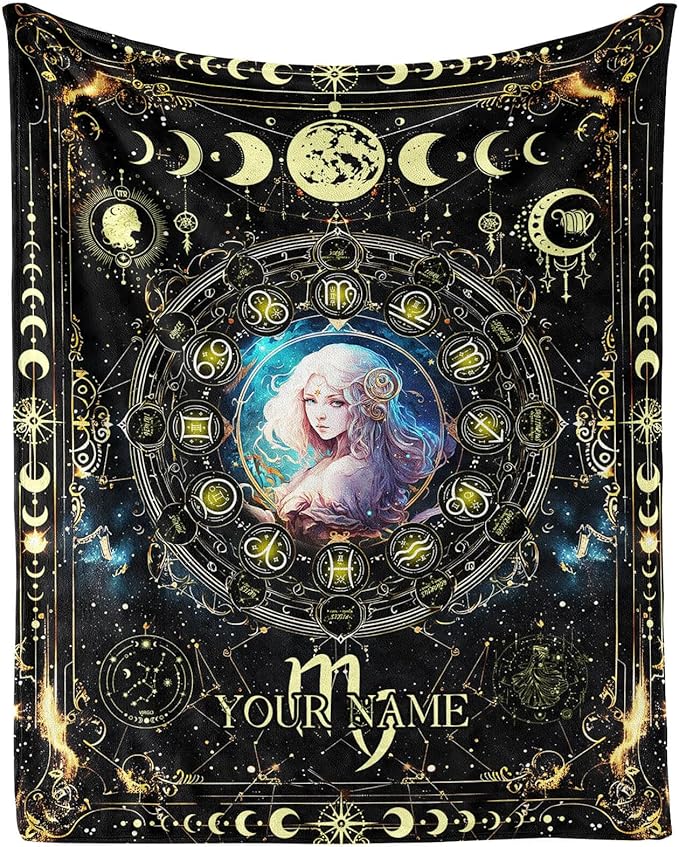 Custom Virgo Zodiac Throw Blanket - Soft Flannel 12 Astrology Blankets for Teens Adults Women Men - Warm Cozy All Season Lap, Chair, Sofa - 70