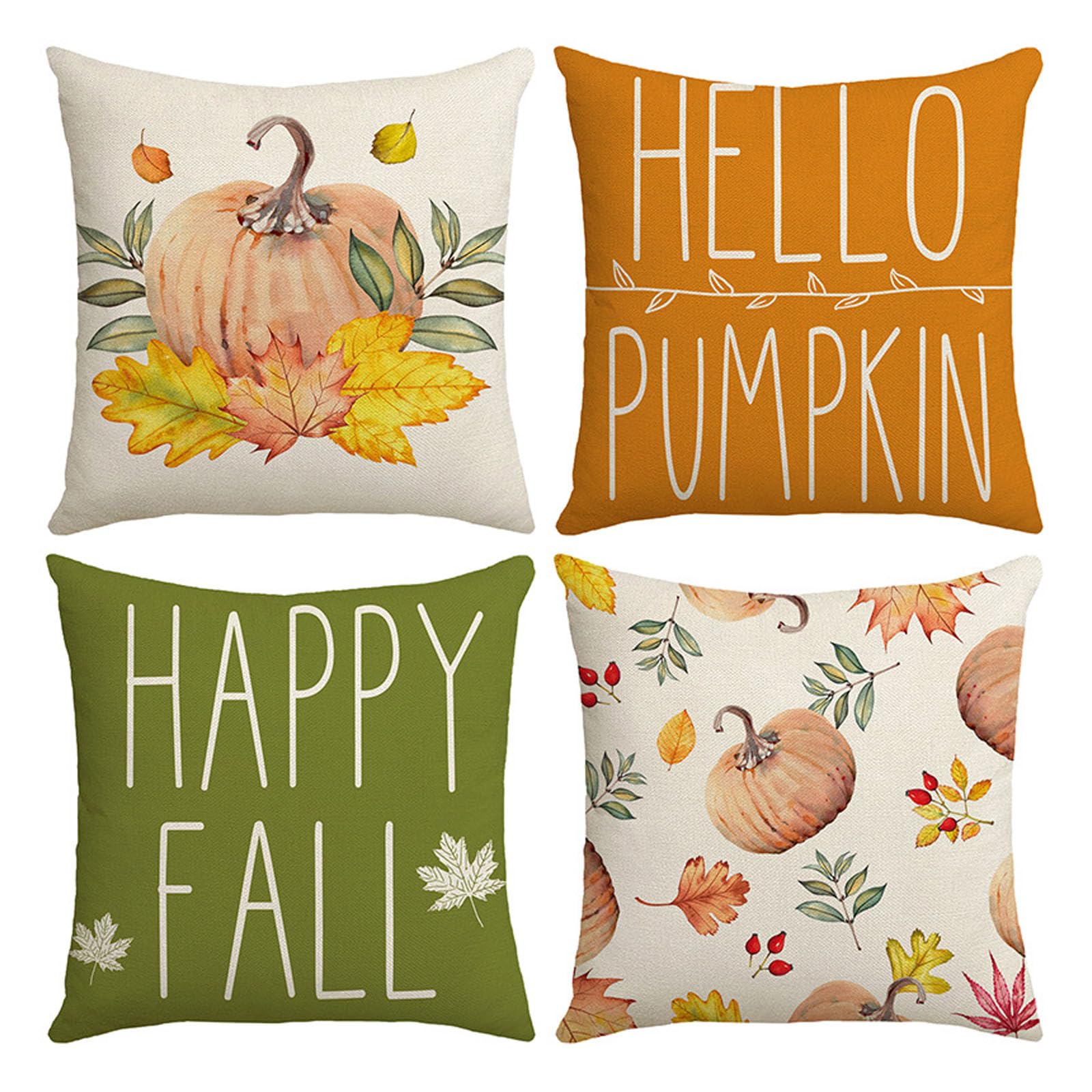 Fall Pillow Covers 18x18 Set Of 4, Hello Pumpkin Throw Pillow Covers Home Decoration, Happy Fall Pillow Cases for Fall Thanksgiving Decorations Fall Party Pillows Decorative Pillow Covers(4pcs)