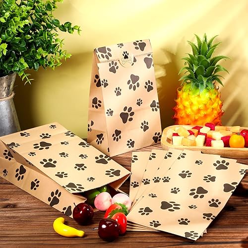 Miniatura 4 de Meanplan 200 bolsas de papel con estampado de huellas de huellas de papel para perros, bolsas a granel para almuerzo, aperitivos, pan, caramelos,