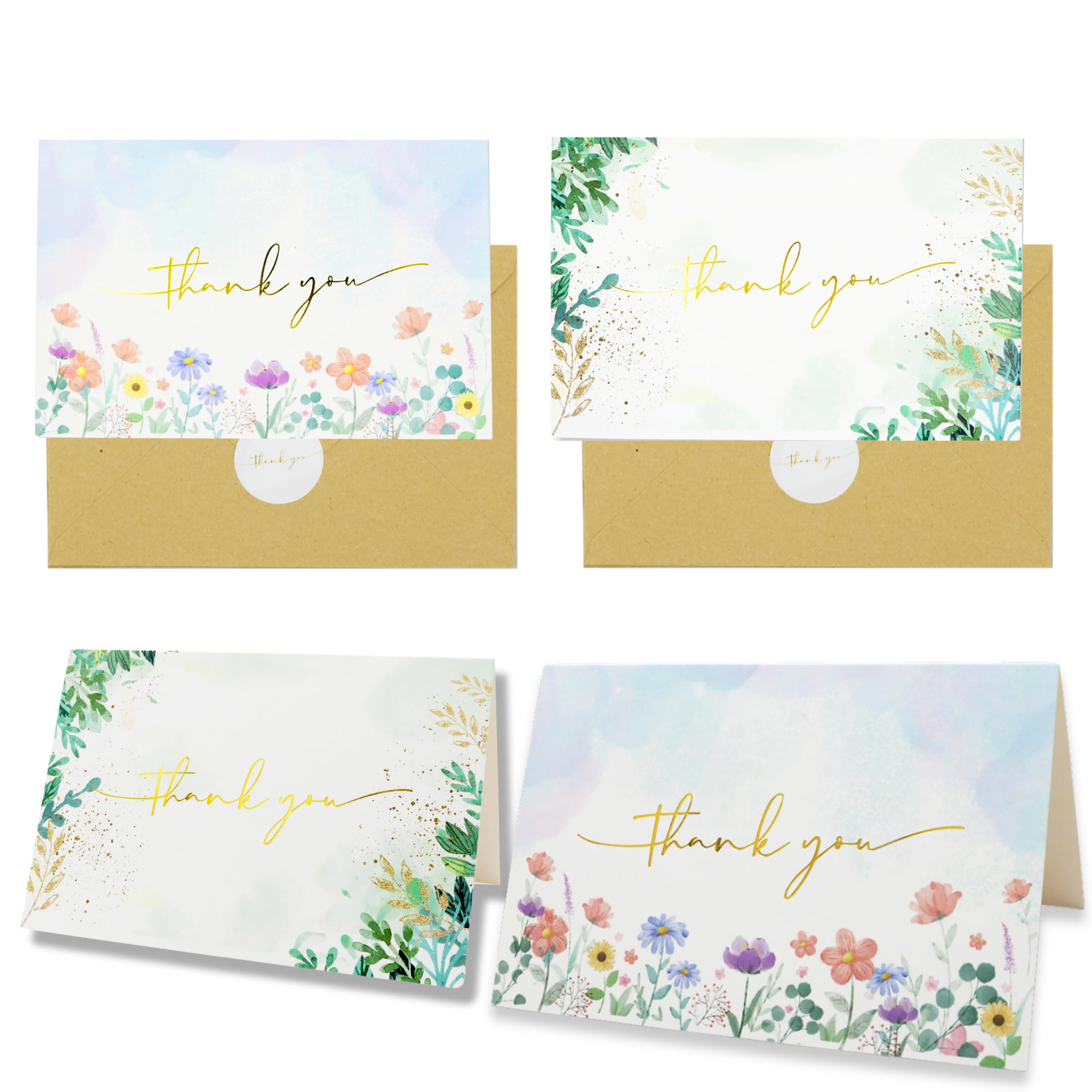 Nuoerp 25 Pack Thank You Cards with Envelopes, Premium Cotton Paper, Gold Foil, Blank Thank You Notes for Personal Message, Bulk Set for Small