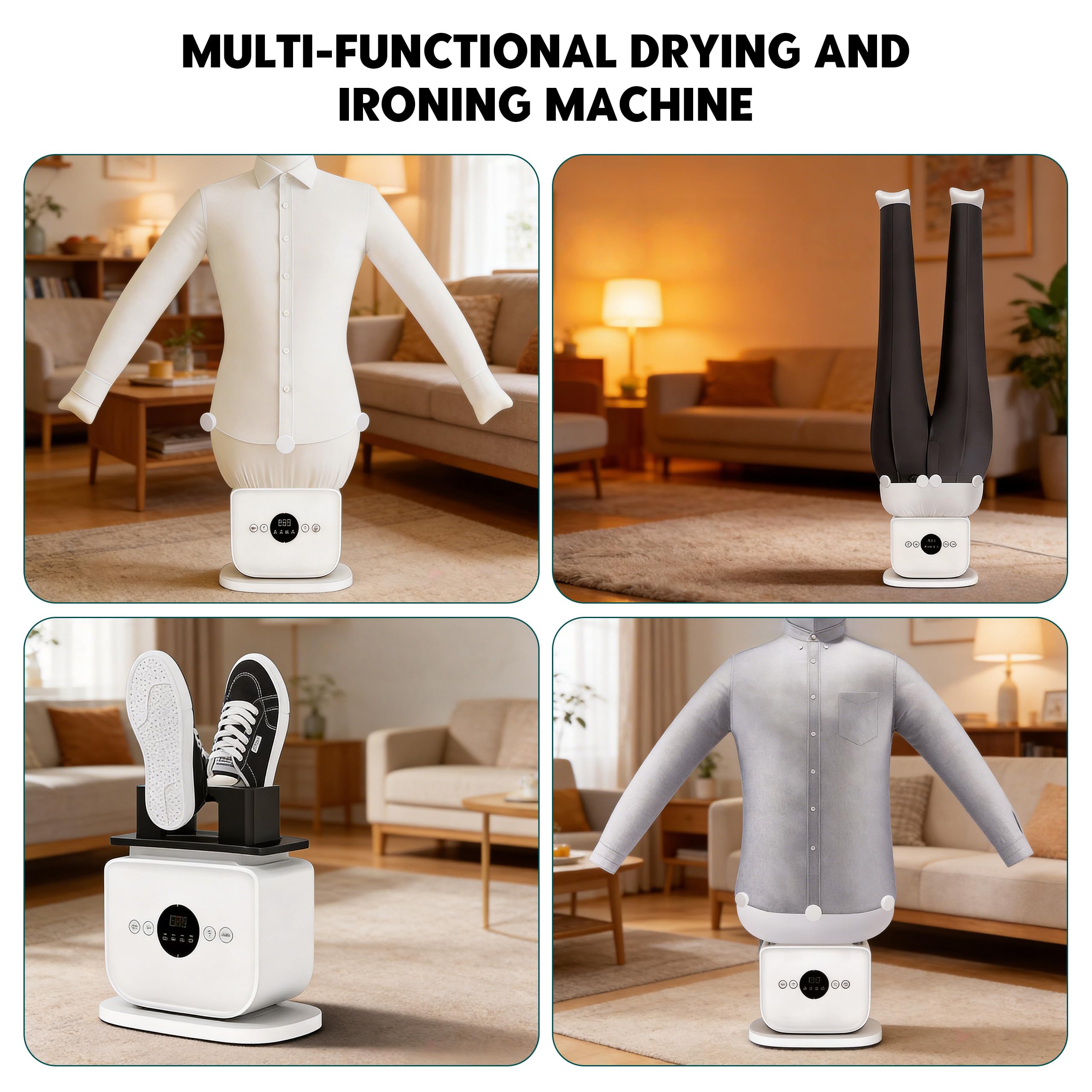 Fer à repasser automatique pour chemises, portable, avec fonction de temps pour chaussures, vêtements, pantalons et jupes, avec couverture sèche et séchage à 360° (3PCS)