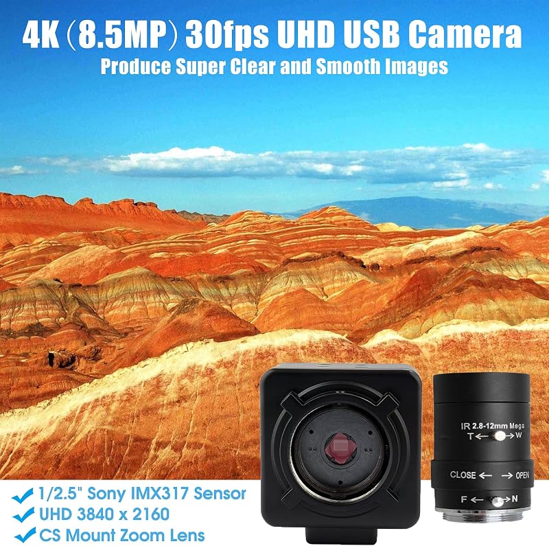 Svpro 4K Webkamera Számítógéphez - 8MP Sony Szenzor, 5X Optikai Zoom, Manuális Fókusz, Széles Látószög, USB Csatlakozás Zoom/Skype/YouTube K