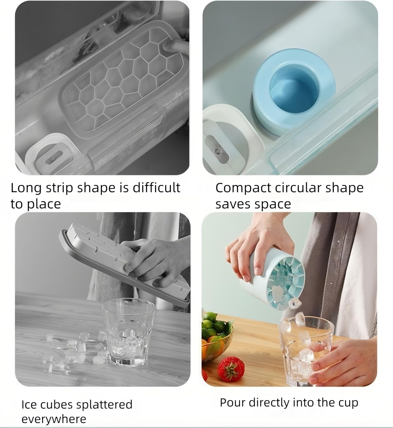 3D Upgraded Silicone Ice Cube Tray with Easy Release-30 Cubes, Leak-Proof&Space-Saving for Freezer,RV,Office-BPA-Free Fast Ice Maker for Drinks,Cocktails, Party (Includes Travel Ice Bucket) (Blue)
