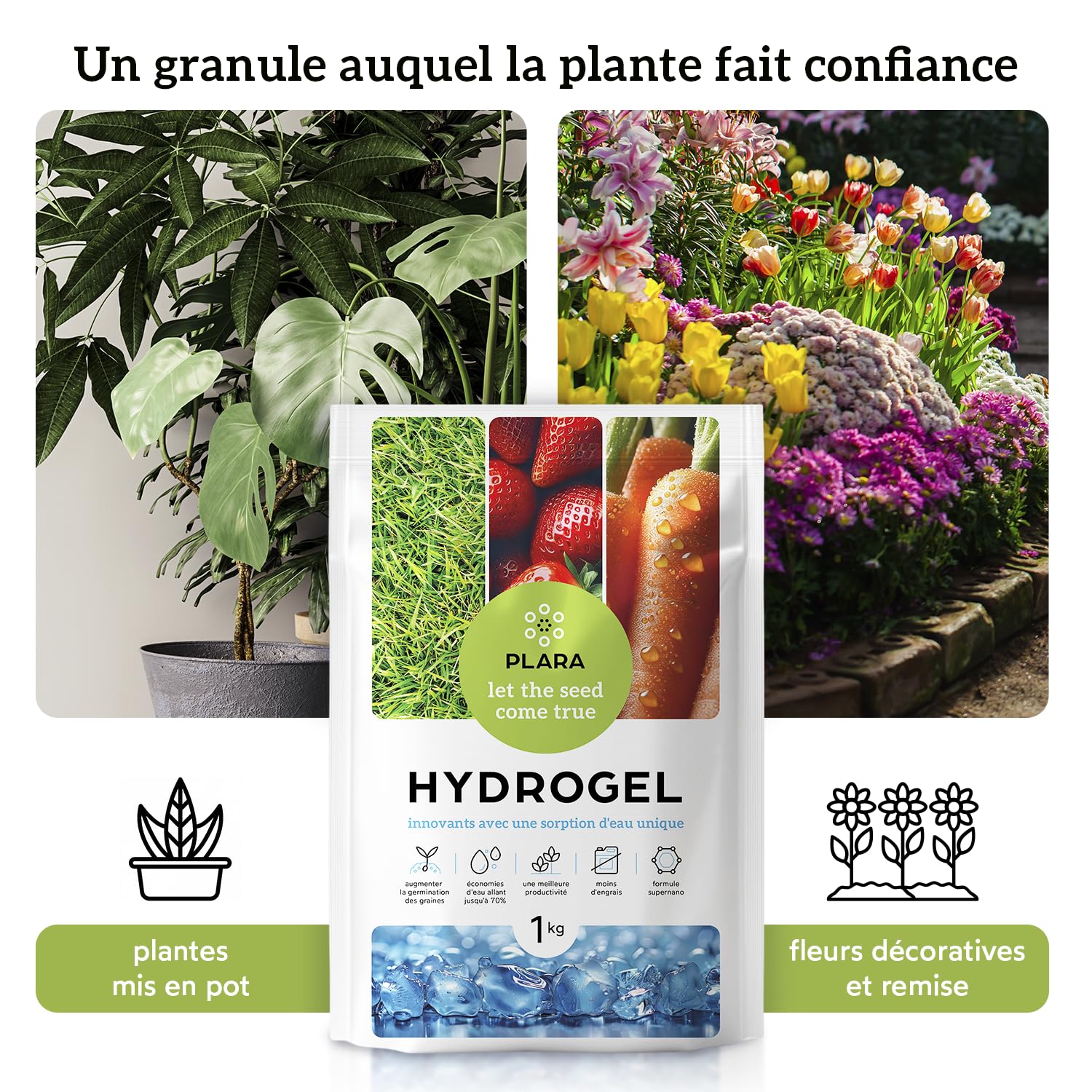 Hydrogel de Rétention d'Eau 5KG | Contrôle de l'Humidité pour le Sol | Eau Gélifiée Plante Non Toxiques et Écologiques | Eau Solide pour Plante pour Libération Lente