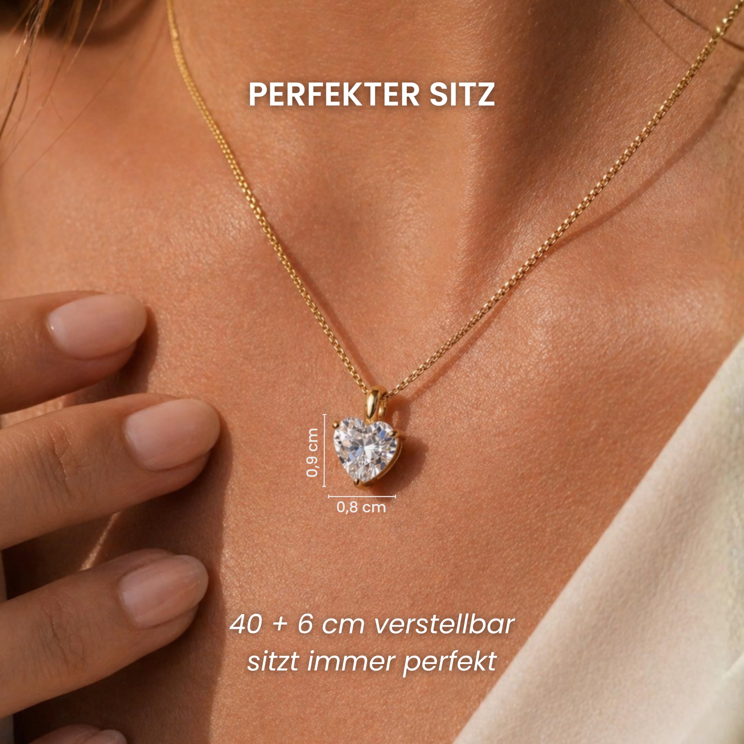 Halskette Damen, Herzkette mit Zirkonia, Gold- oder Silberkette